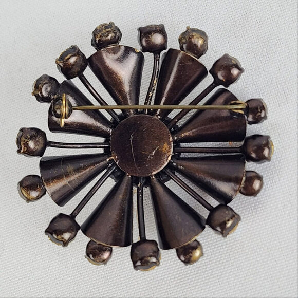 Vintage Bronze Tone AB Crystal Brooch & Clip On Earring Set - Picture 5 of 10